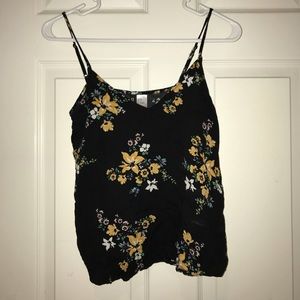 Yellow flowered black tank top